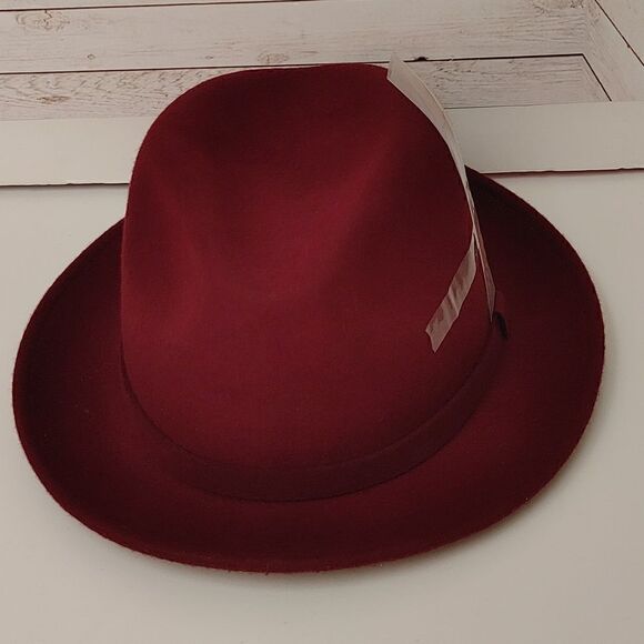 MEN'S MONTIQUE BURGUNDY 100% WOOL FELT 2 1/4" BRIM FEDORA HAT. H62 - Picture 7 of 8